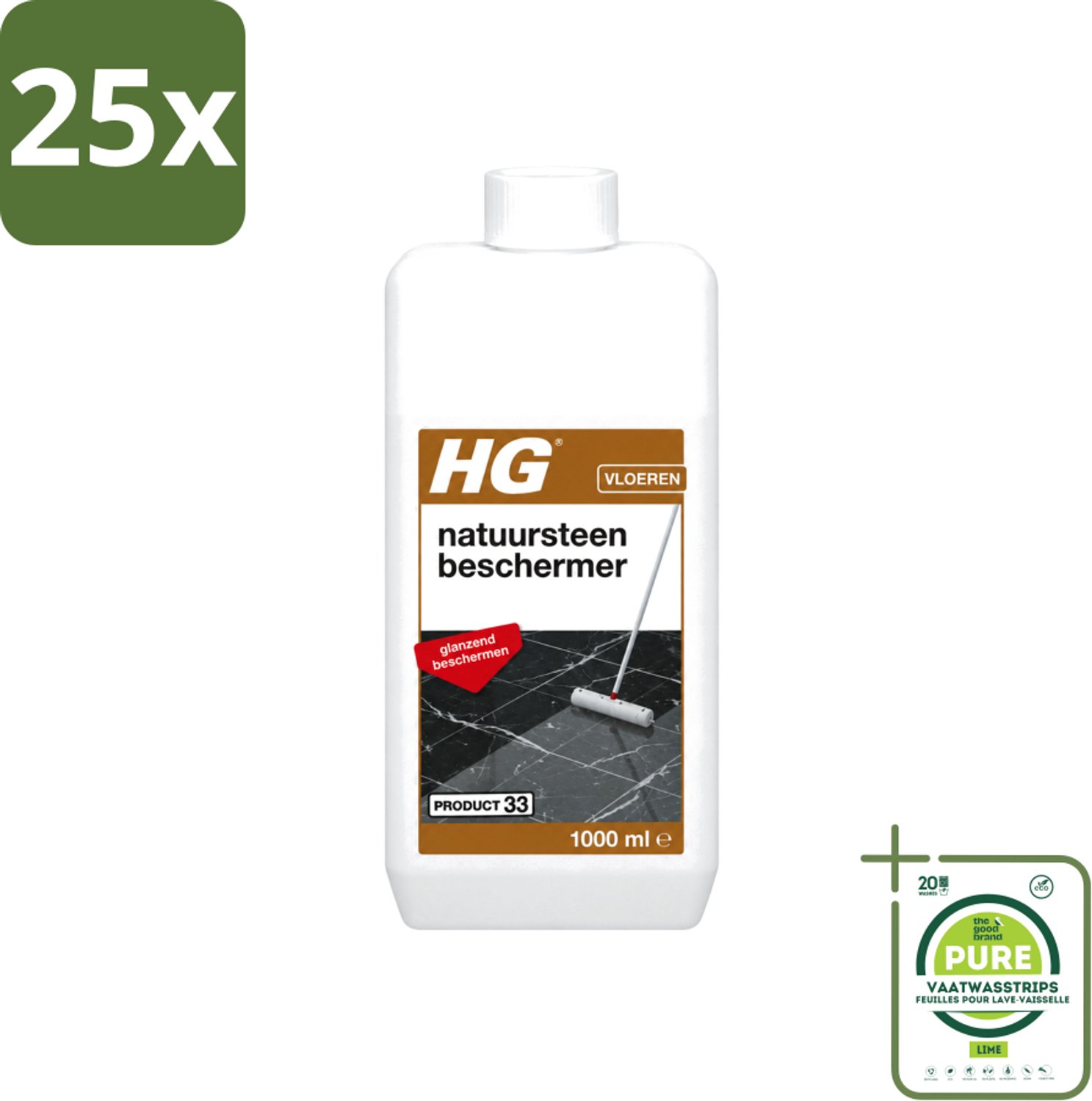 25 x HG - Natuursteen Beschermer - Glanzend Beschermen - Eenvoudig in Gebruik - 1L - Grootverpakking - Vaatwasstrips - Natuursteen Beschermer - Natuursteen Beschermfilm - Slijtage Bescherming - Zuur Bescherming - Anti-slipeffect