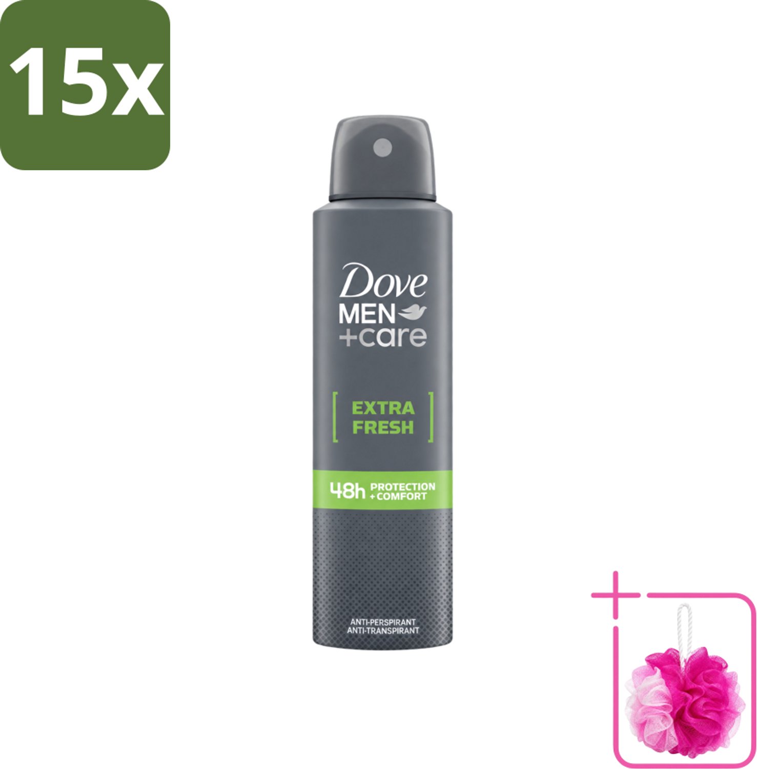 15 x Dove Men+Care - Extra Fresh - Deospray - Anti-Transpirant - 150 ml - Bulkverpakking - Dove Men+Care Extra Fresh Deospray - Douchemop - Deospray voor mannen