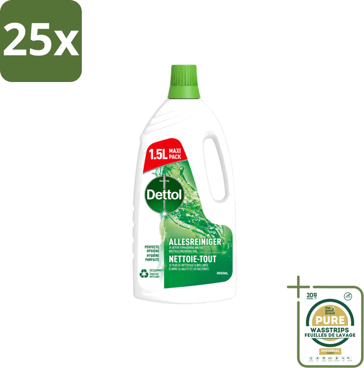 25 x Dettol Original - Allesreiniger - Perfecte Hygiëne - 1.5L - Wasstrips - Allesreiniger - Hygiëne - Vet Verwijderen - Vuil Verwijderen - Geur