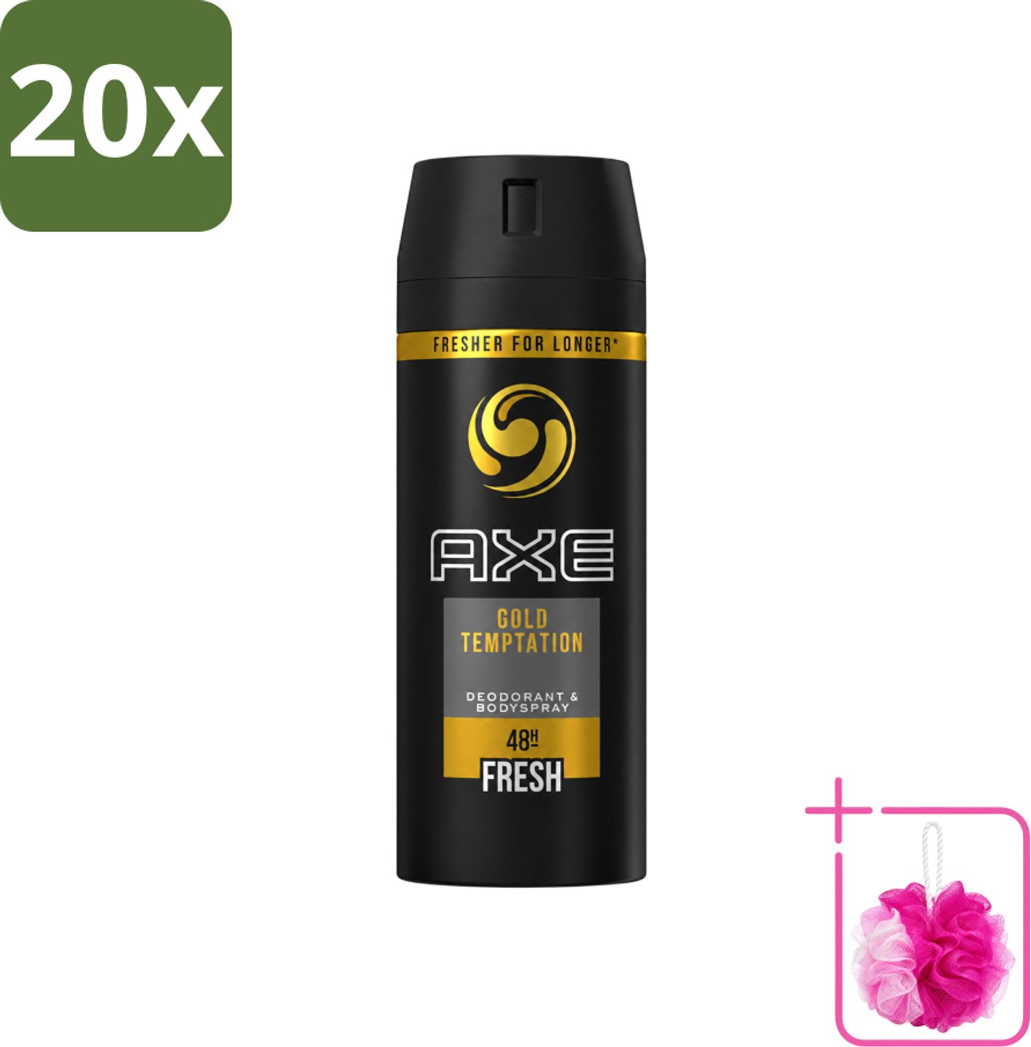 20 x Axe - Deodorant Bodyspray - 48hrs Fresh - Gold Temptation - 150 ml - Bulkverpakking - 48 uur bescherming - Douchemop - Zweetvermindering