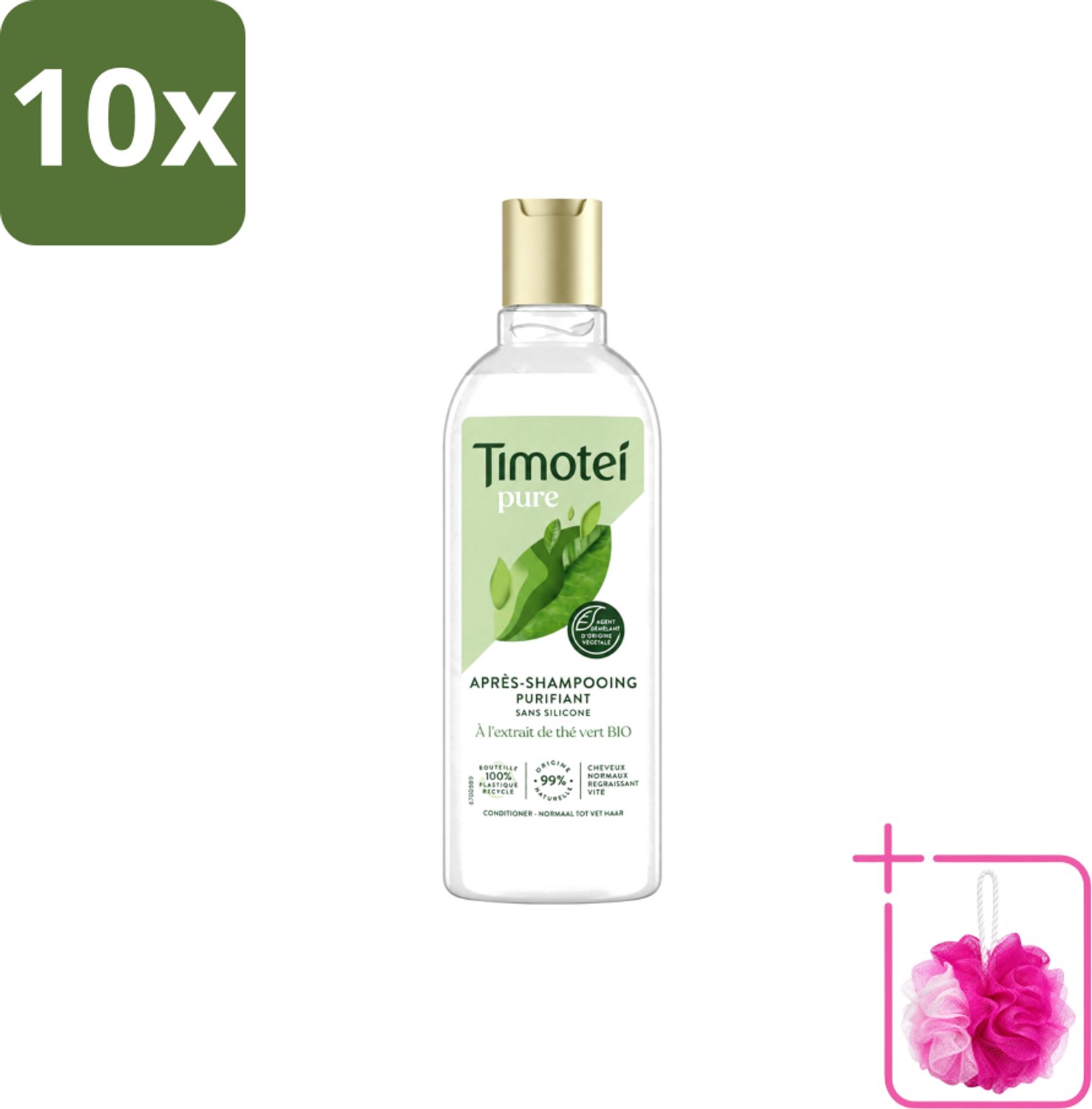 10 x Timotei Conditioner - pure groene thee - 300 ml - Bulkverpakking - Groene thee conditioner - Douchemop - Zachte haar