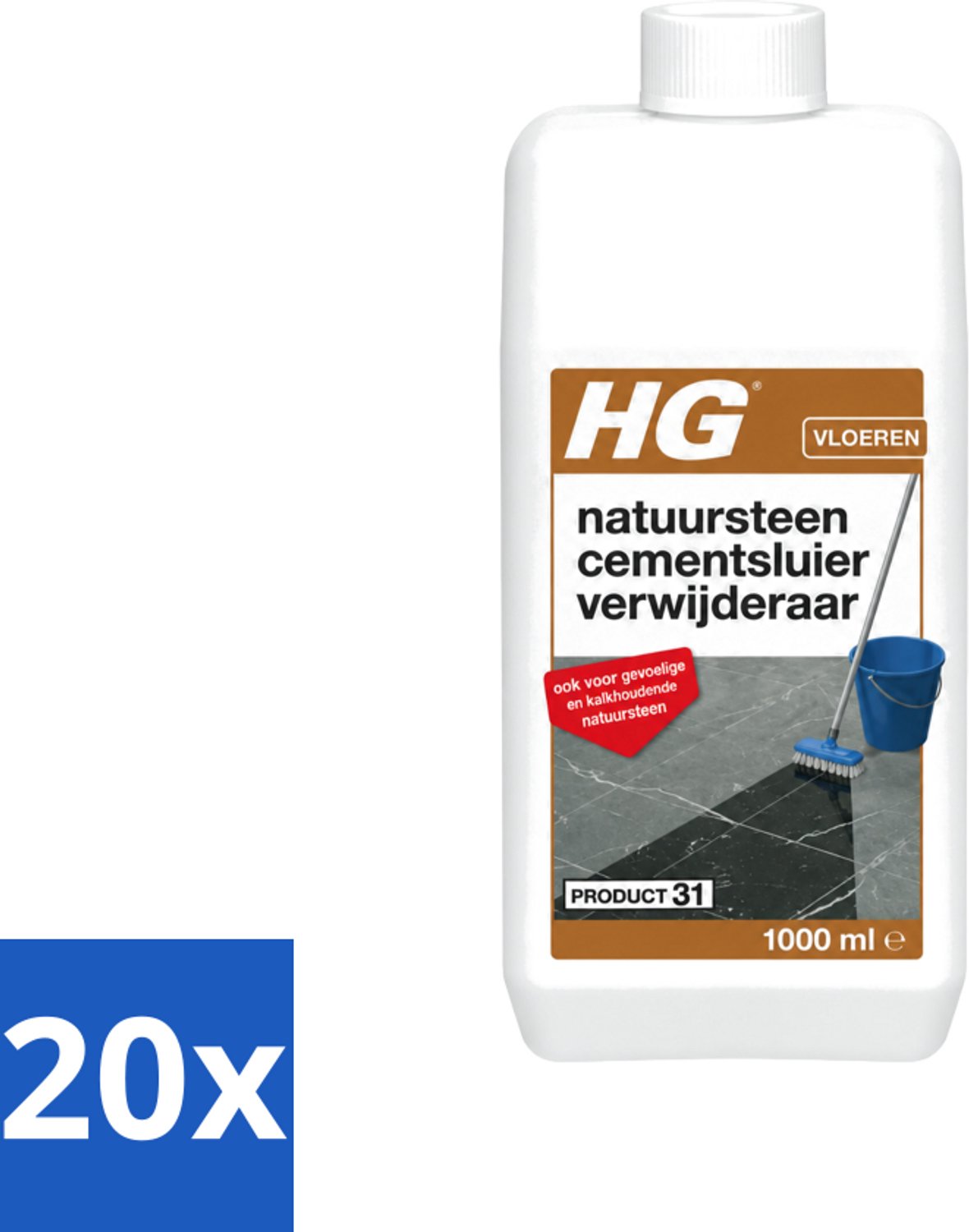 20 x HG - Natuursteen Cementsluierverwijderaar - Zuurvrij - Veilig in Gebruik - 1L - Voordeelverpakking - 20 stuks