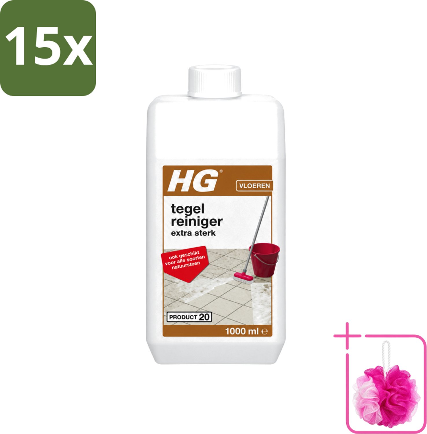 15 x HG - Vloeren - Tegelreiniger Extra Sterk - Geschikt Voor Alle Soorten Natuursteen - 1L - Bulkverpakking - Tegelreiniger - Douchemop - Natuursteen reinigen