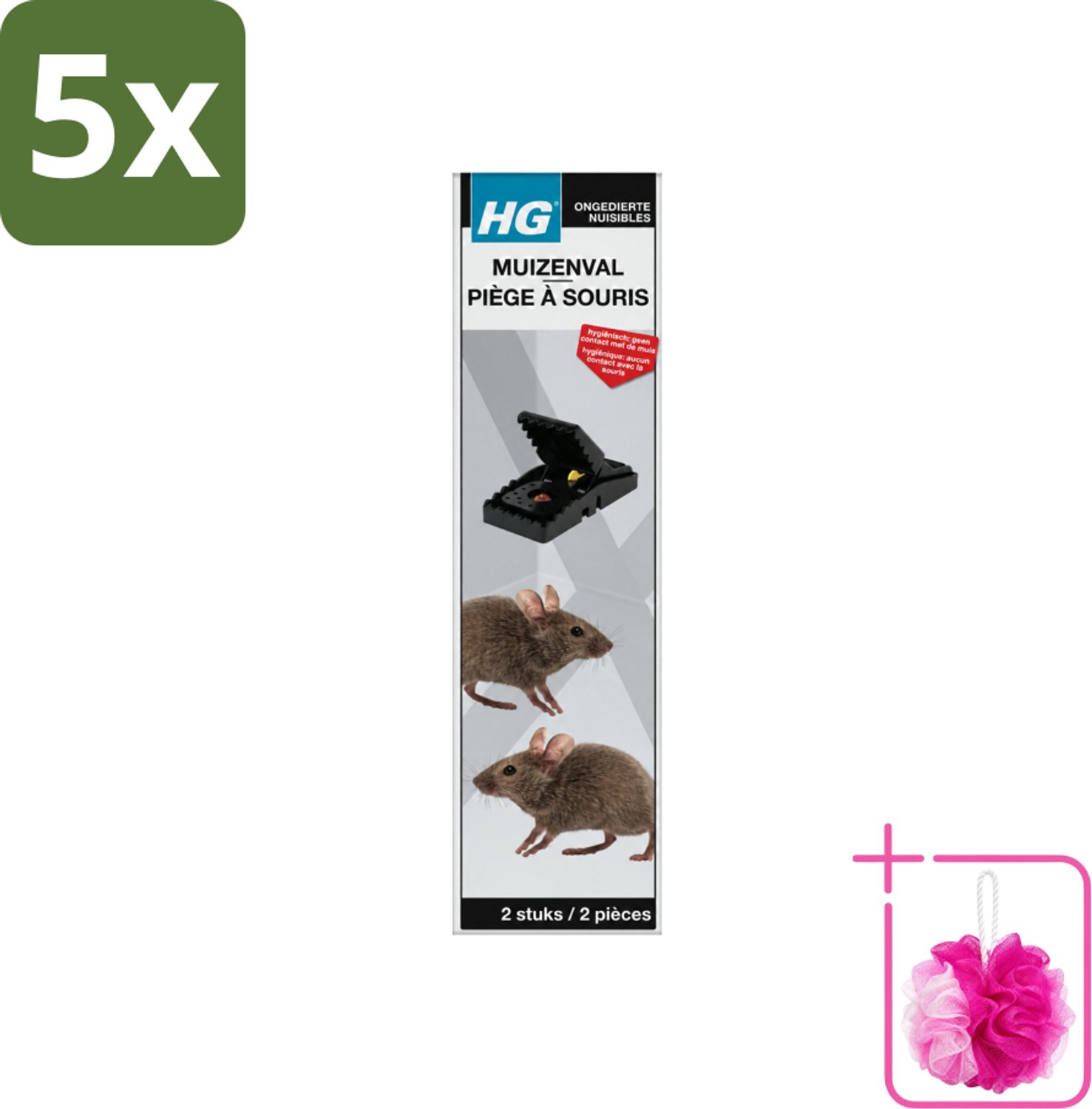 5 x HG X - Muizenval - Zeer Effectief & Hygiënisch - 2 Vallen - Bulkverpakking - Muizenval - Douchemop - Muizenbestrijding