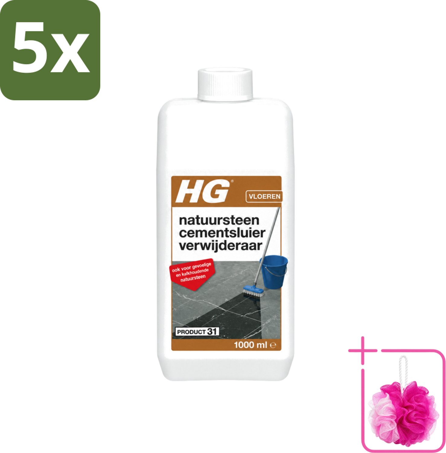 5 x HG - Natuursteen Cementsluierverwijderaar - Zuurvrij - Veilig in Gebruik - 1L - Bulkverpakking - Natuursteen cement verwijderen - Douchemop - Cement en kalksluier verwijderen