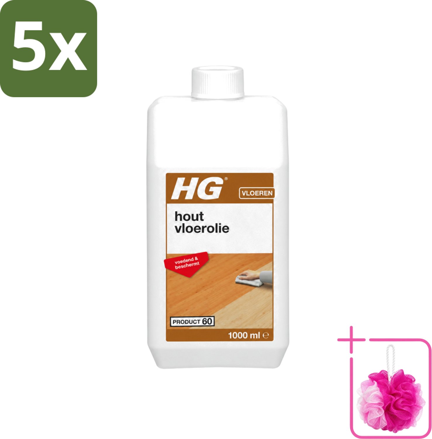 5 x HG - Vloerreinigingsmiddel - Hout Vloerolie - Voedend & Beschermt - 1L - Bulkverpakking - Houten vloerolie - Douchemop - Voedende vloerolie