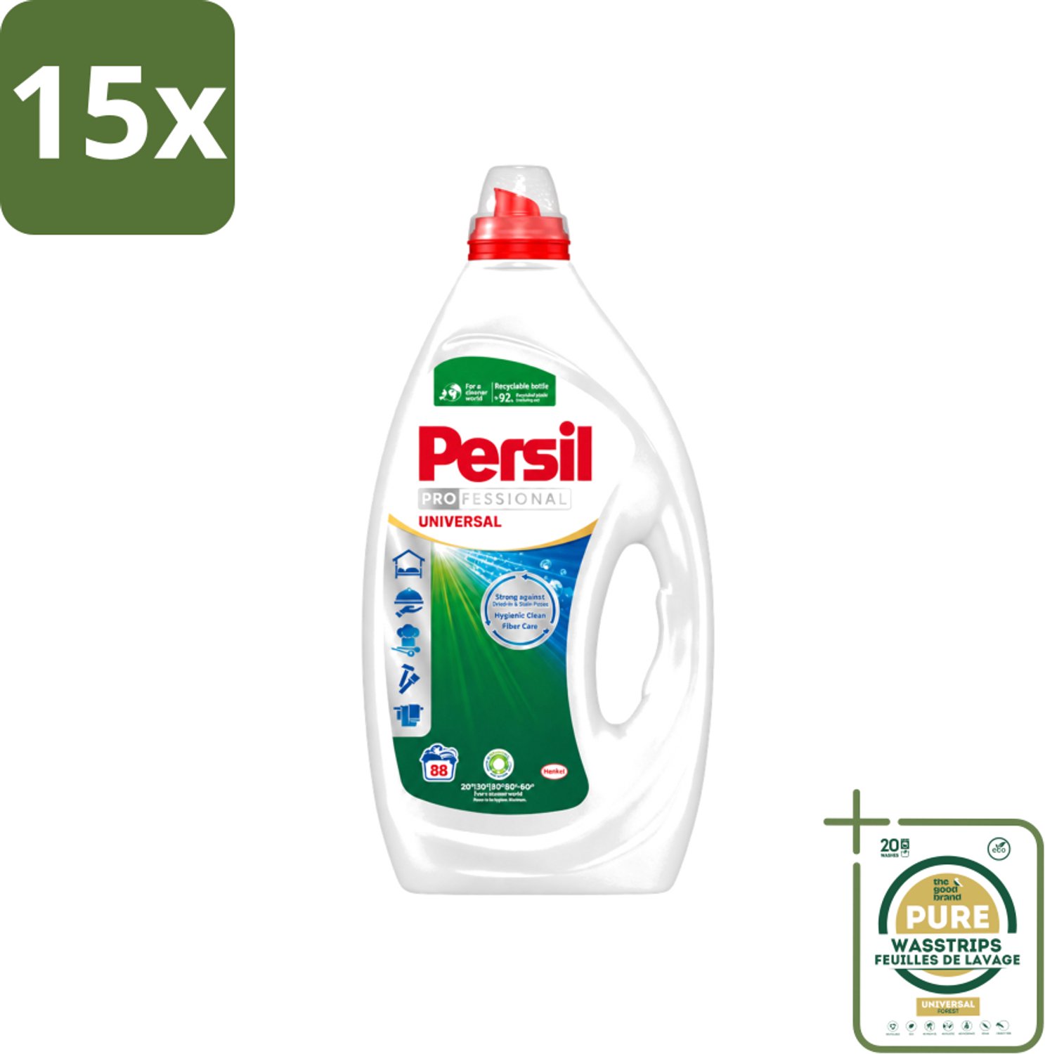 15 x Persil Professional - Universal - Vloeibaar Wasmiddel - Witte en Gekleurde Was - 88 Wasbeurten - Wasstrips - Wasmiddel - Wasmachine - Vlekverwijdering - Frisheid - Wasgoed