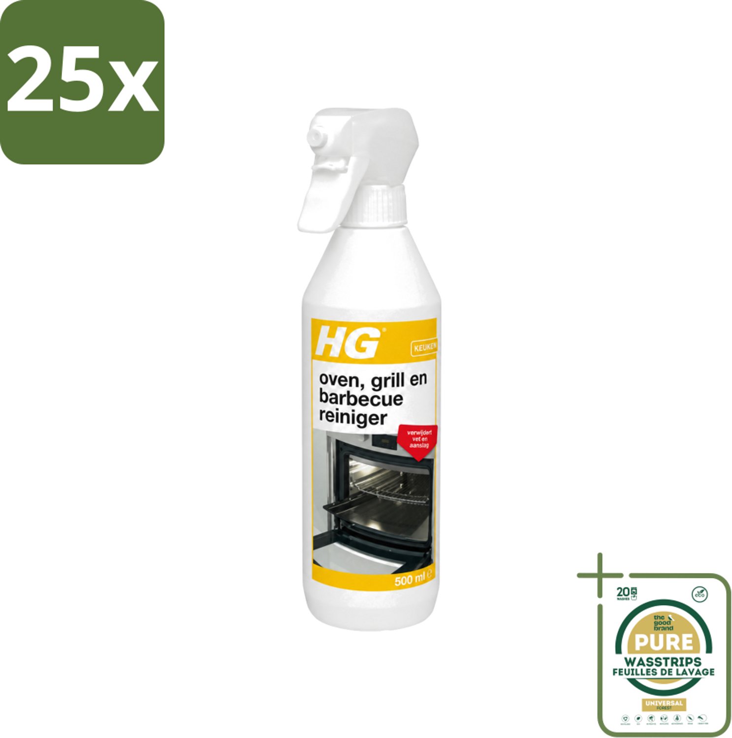 25 x HG - Oven, Grill & Barbecuereiniger - Actief Krachtschuim - 500 ml - Wasstrips - Oven Reinigen - Grill Reinigen - Barbecuereiniger - Vet Verwijderen - Keuken Reinigen