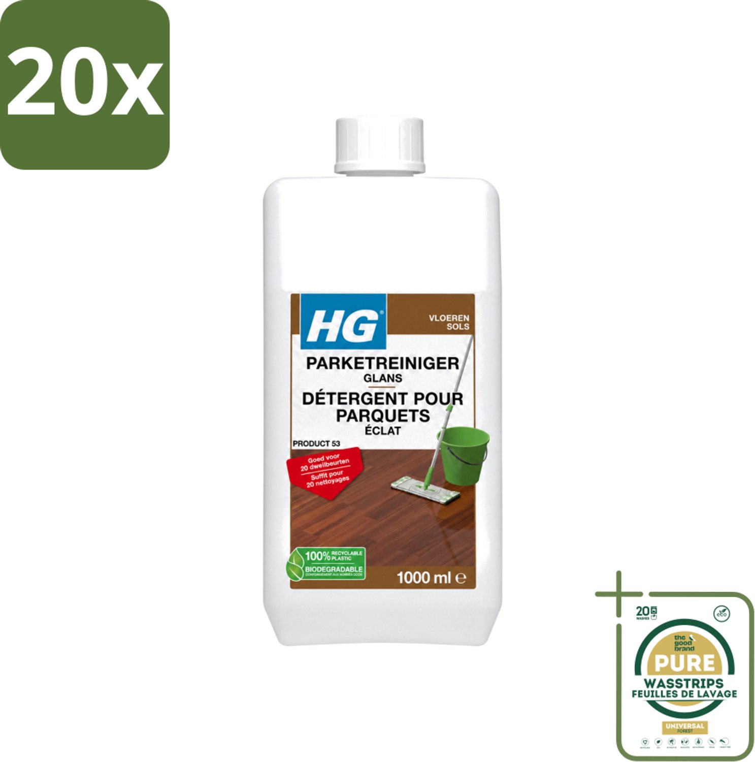 20 x HG - Vloeren - Parketreiniger Glans - 20 Dweilbeurten - 1L - Wasstrips - Parket Reinigen - Parket Glans Herstellen - Parket Reiniger - Parketvloer Reinigen - Parketvloer Beschermen