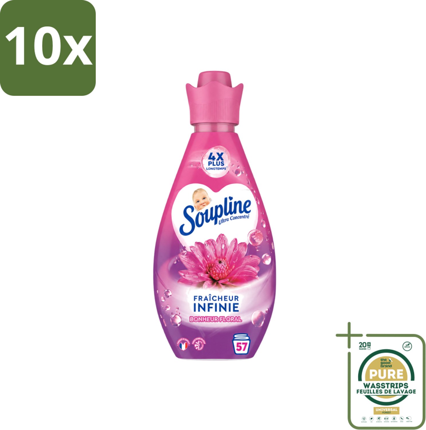 10 x Soupline – Wasverzachter – Infinite Freshness Floral Happiness – 800 ml - Wasstrips - Wasverzachter - Frisheid - Geur - Zachtheid - Wasgoed