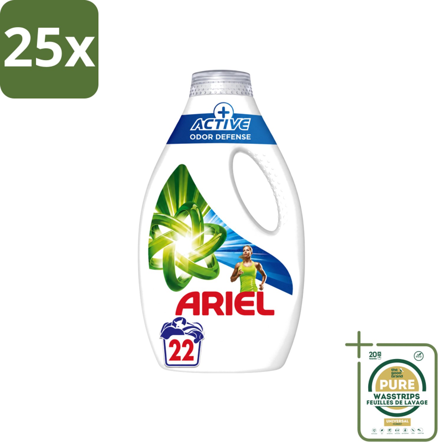 25 x Ariel – Vloeibaar Wasmiddel – Active Odor Defense – 990 ml – 22 wasbeurten - Wasstrips - Geurverwijdering Was - Sportkleding Wasmiddel - Vloeibaar Wasmiddel - Geurbestrijding - Wasmiddel Voor Activiteit