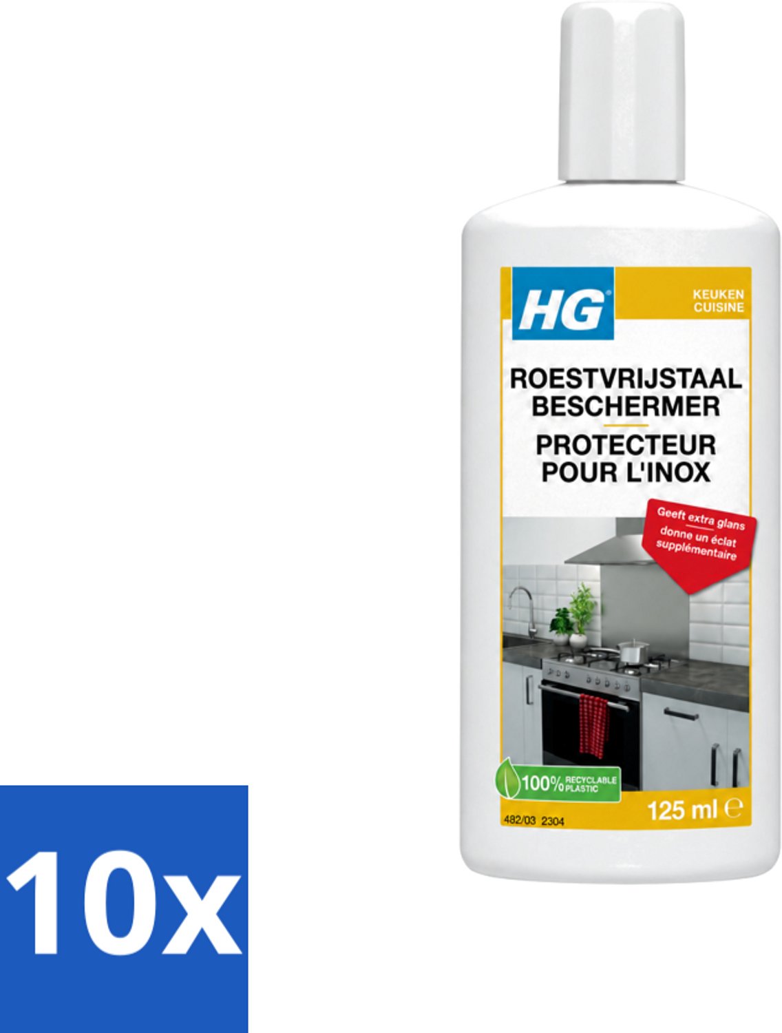 10 x HG - Roestvrijstaal Beschermer - Geeft Extra Glans - 125 ml - Voordeelverpakking - 10 stuks