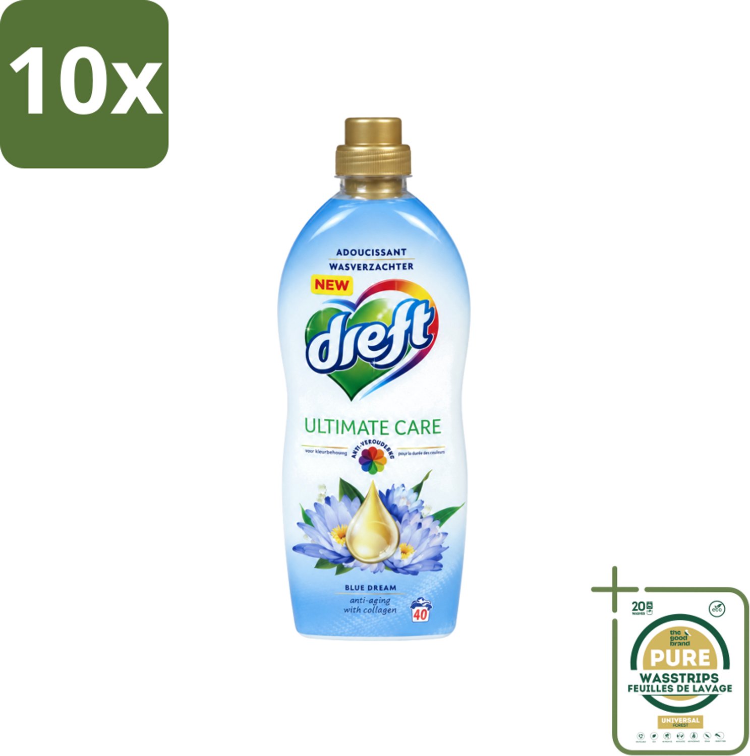 10 x Dreft - Wasverzachter - Gekleurde Was - Blauwe Droom - Anti-Veroudering - 40 Wasbeurten - Wasstrips - Wasverzachter - Anti-aging - Kleurbescherming - Wasgoed - Kleding Verzorging