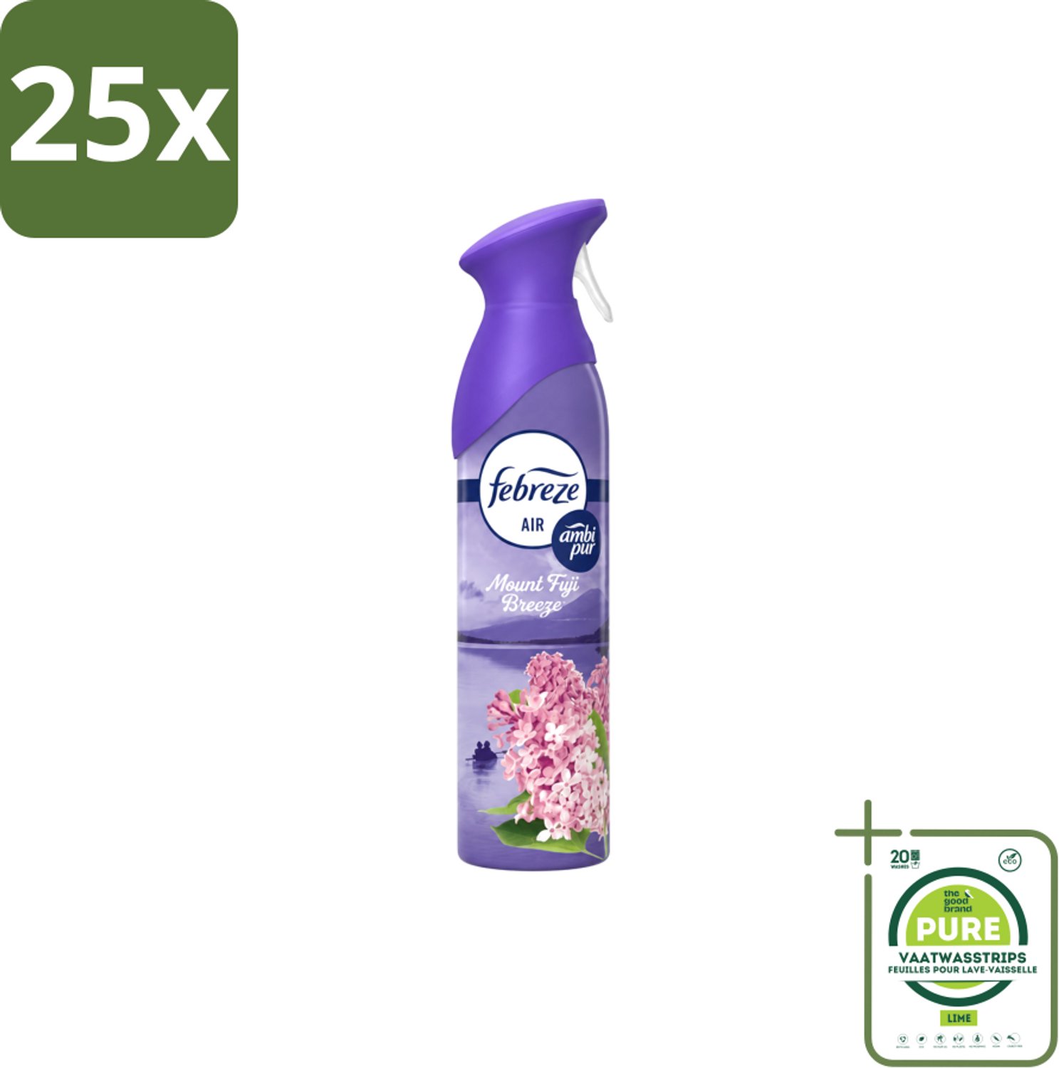 25 x Febreze – Luchtspray – Mount Fuji Breeze – 185 ml - Grootverpakking - Vaatwasstrips - Luchtverfrisser Spray - Geurverwijdering - Geur Neutraliseren - Mount Fuji Geur - Frisse Geur