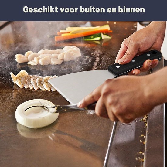 2 stuks Plancha spatel keukenspatel set, grillspatel roestvrij staal met ABS kunststof handvat, pizzaspatel voor BBQ/keuken/koken/schoonmaken, schuine rand en vaatwasser — afbeelding 3
