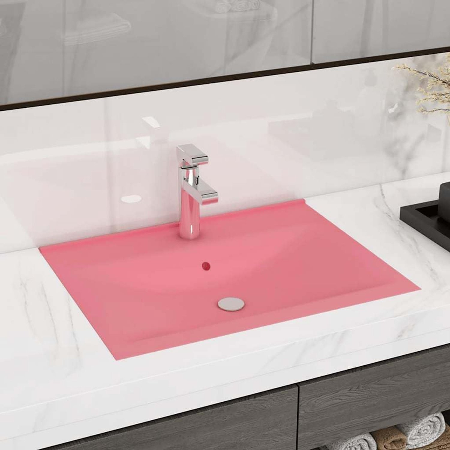Wastafel 60x46 cm mat roze