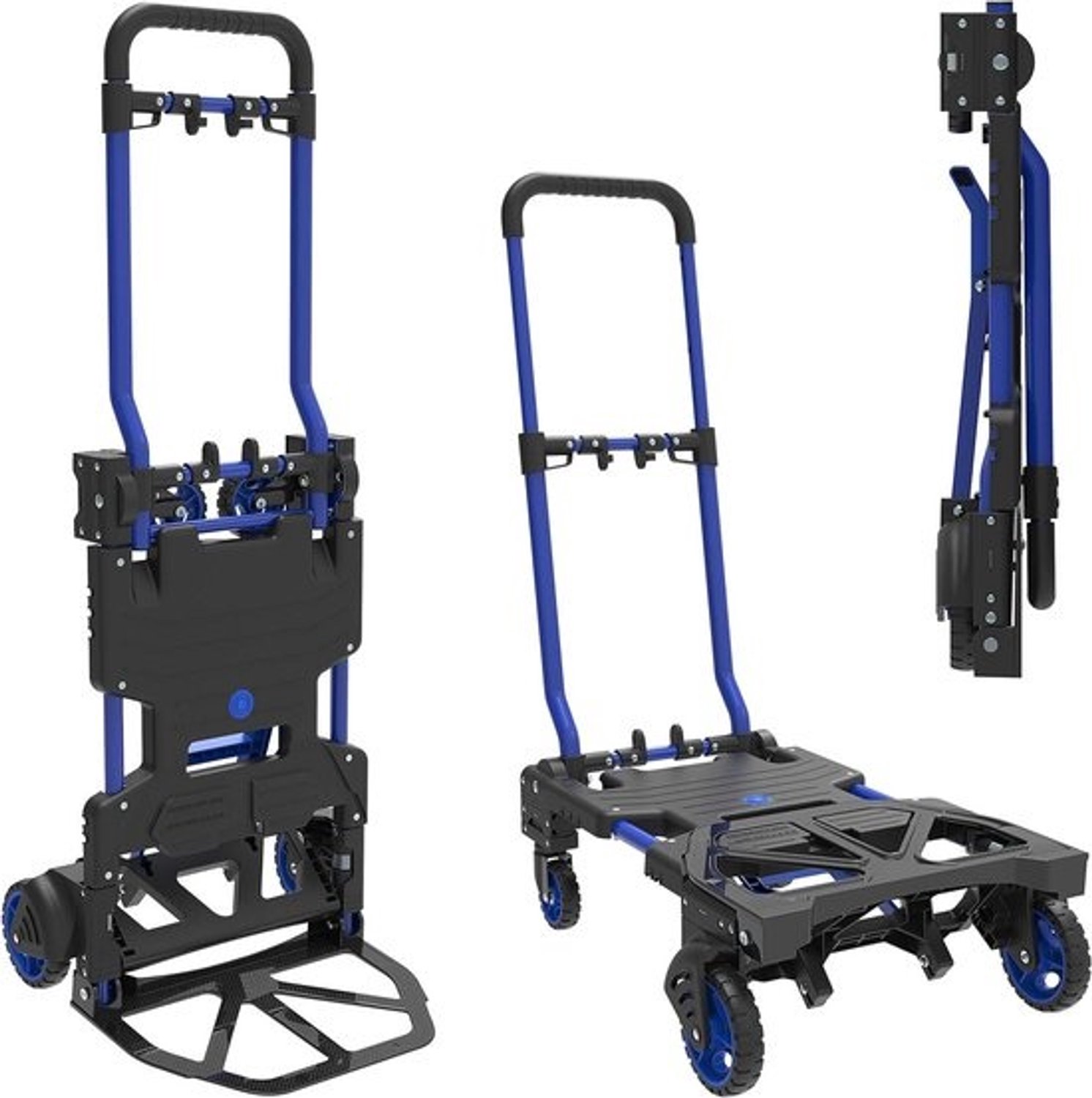 Steekwagen en platformwagen - 2-in-1 transportwagen - Voor zware ladingen - Snel verstelbaar - 135 kg capaciteit - Zwart blauw