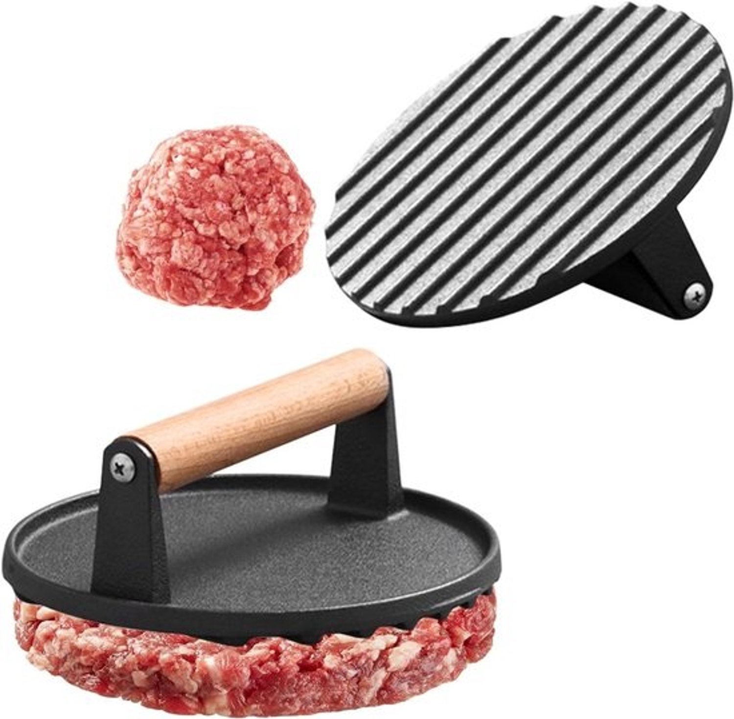 Gietijzeren burgerpers - Hamburgerpers - Burgers bereiden - Zwaar gietijzer - 17 x 17 x 7 cm - Zwart