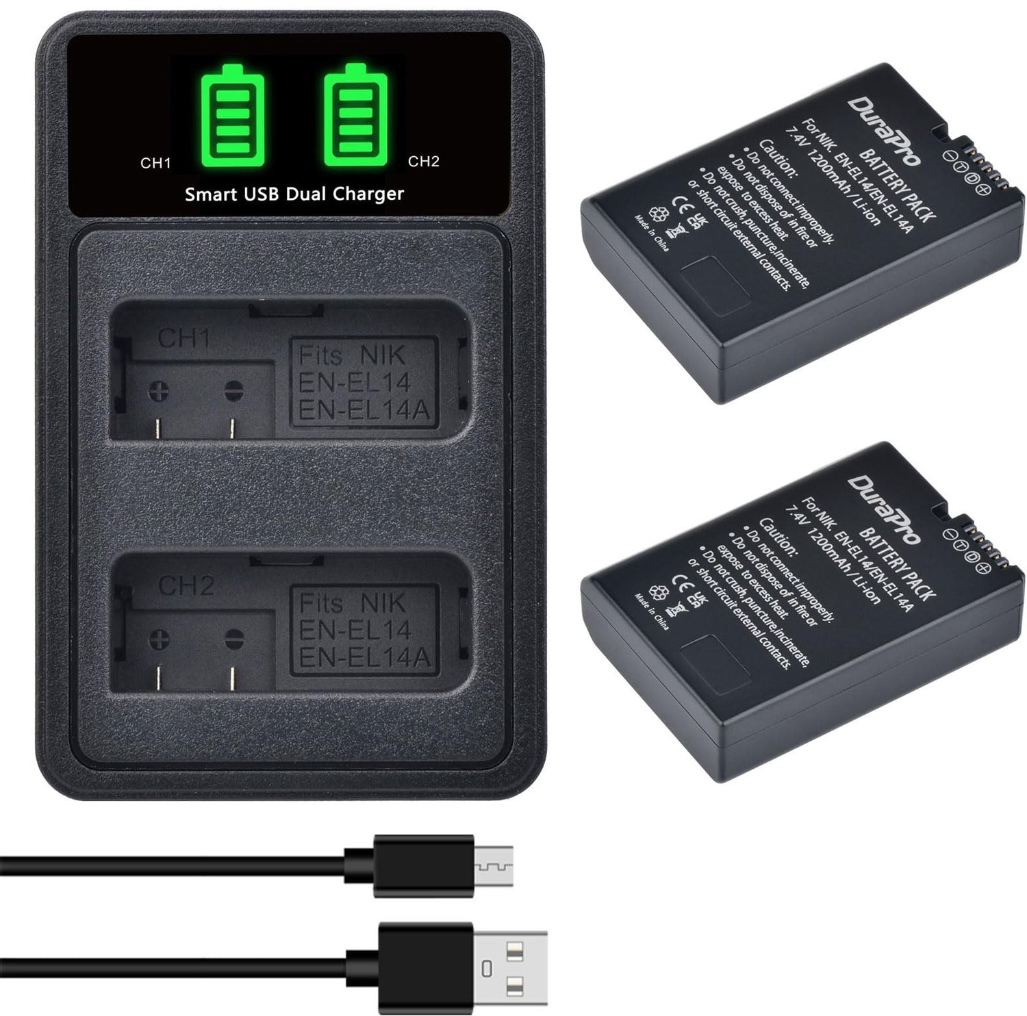 2pcs EN-EL14 Batterijen met LED Dual USB Charger voor Nikon Camera's