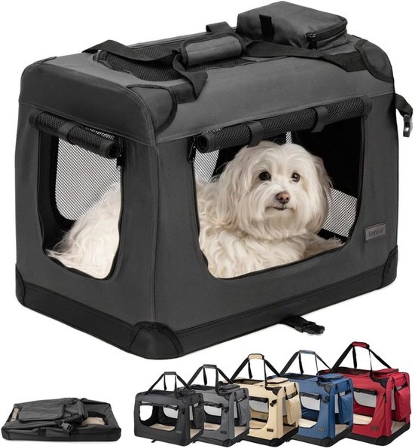 Opvouwbare Hondentransportbox - Reisbox Draagbox - Veilig Vervoer - Ventilatie Mesh Panelen - 60x42x44 cm - Zwart