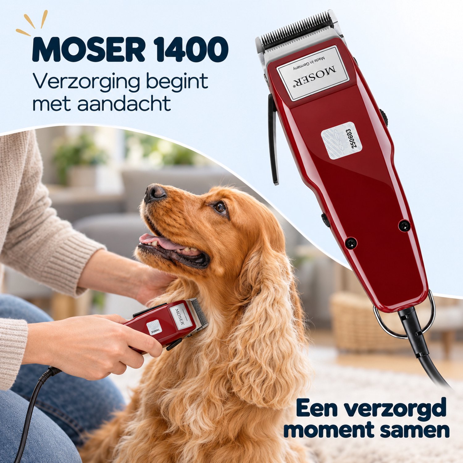 MOSER Hondentondeuse & Kattentondeuse – Voor Dikke Vachten – Krachtige Motor – Stalen Star Blade – Met Snoer – Made in Germany – Inclusief 4 Opzetkammen en Onderhoudsaccessoires
