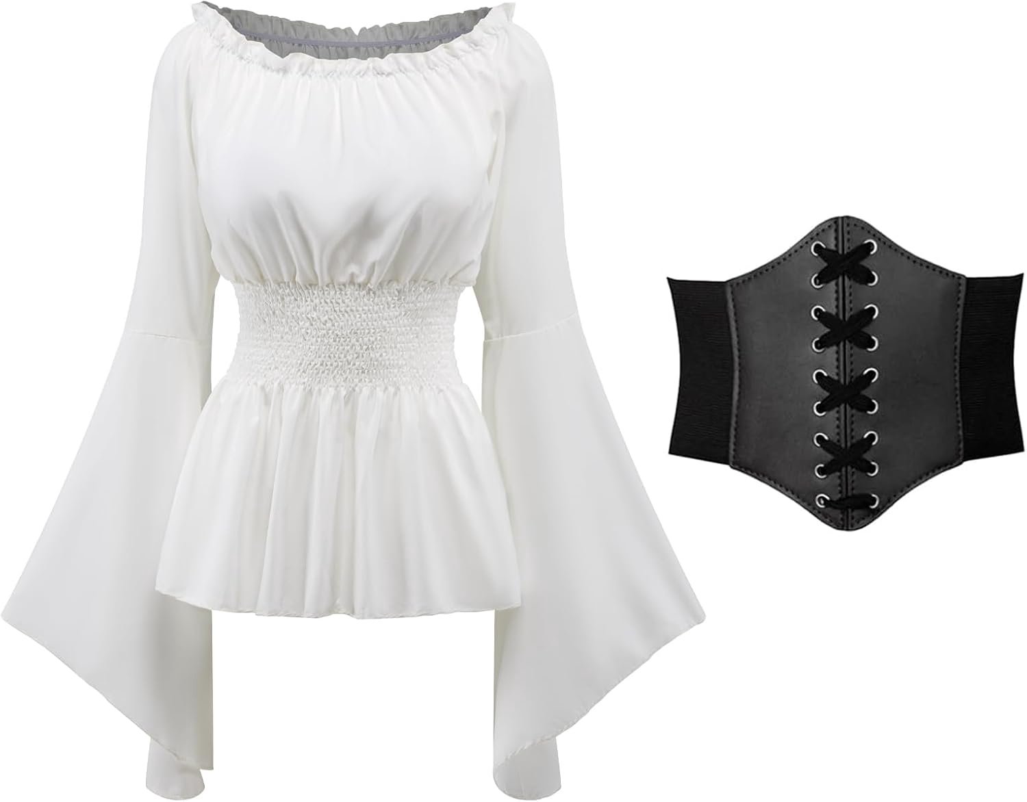 Kleding voor dames, middeleeuwse top met lange mouwen en riem, Victoriaans renaissance-kostuum set voor carnaval, Halloween, cosplay