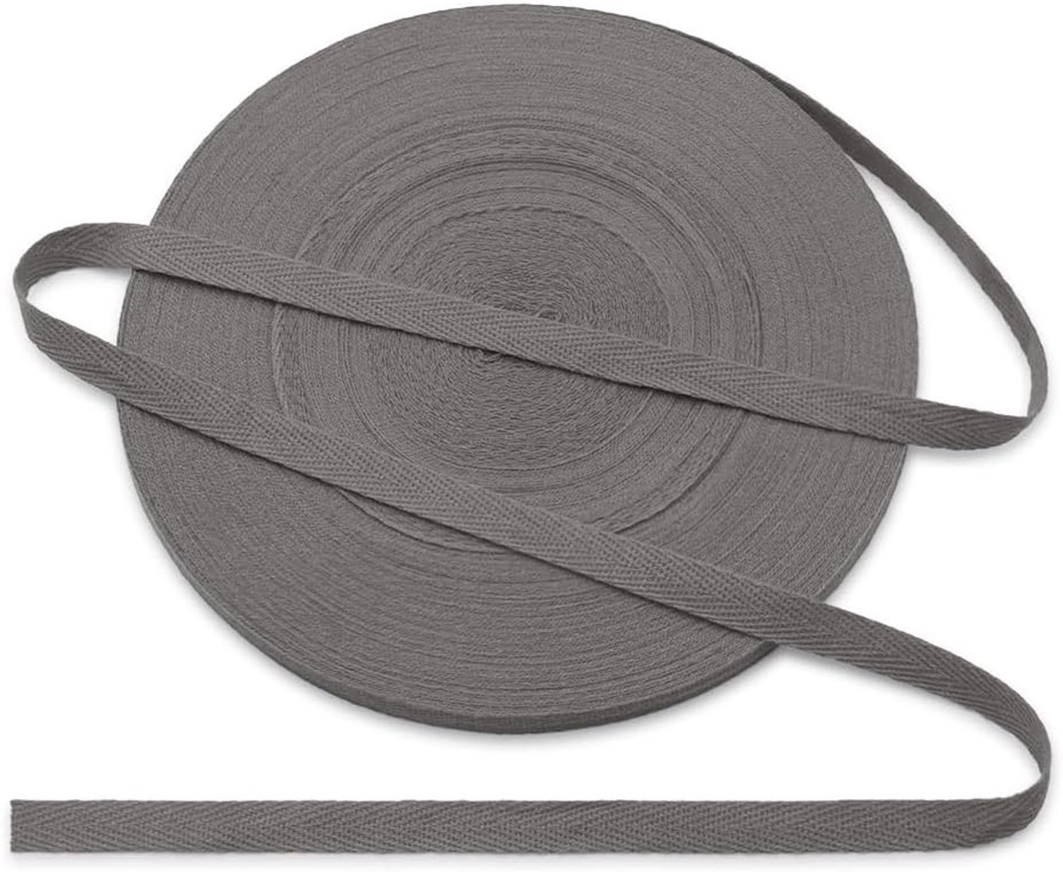 Band van katoen 10 mm, visgraatpatroon, katoenen band 10 mm, katoenen lint 1 cm, donkergrijs, 45 yards