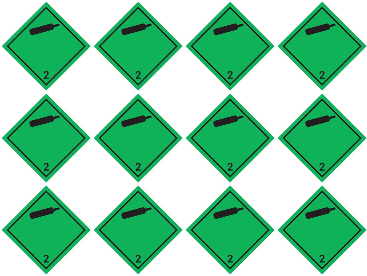 Gelamineerde stickers 25x25 mm - 12 stuks - gevarenlabels klasse 2.2 - voor binnen en buiten - Vemera