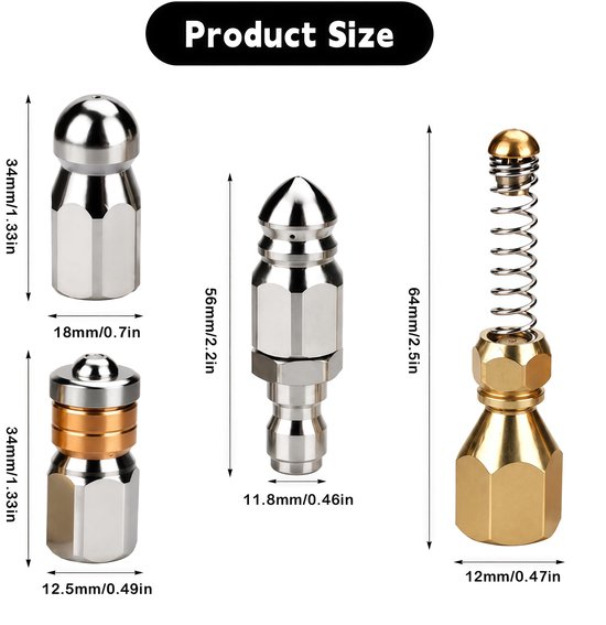 Buisreinigingssproeiers set 4-delig voor 1/4 inch hogedrukreiniger — afbeelding 2