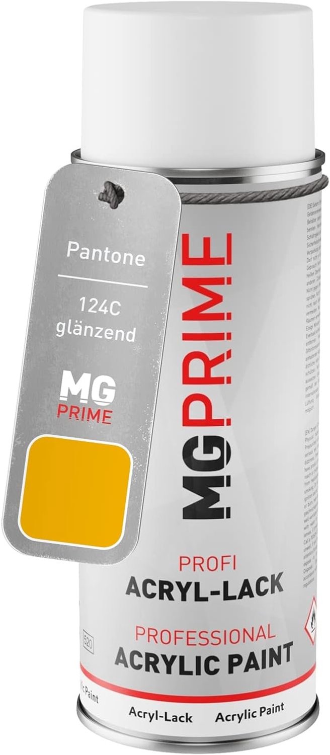 Acryllak spuitbus 400ml - Pantone 124C geel - sneldrogend - professionele kwaliteit - Vemera
