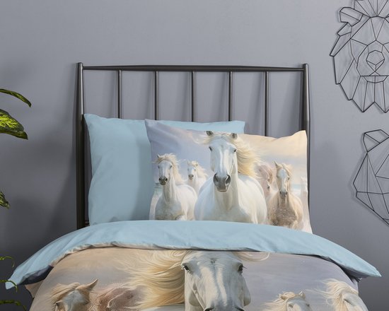 ZouZou dekbedovertrek paarden - 140x200/220 - Aqua - Katoen — afbeelding 2