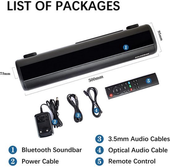 Soundbar Bluetooth 5.0 - 15 Watt Vermogen - 41 cm Lengte - ABS Materiaal - Voor TV En PC — afbeelding 3