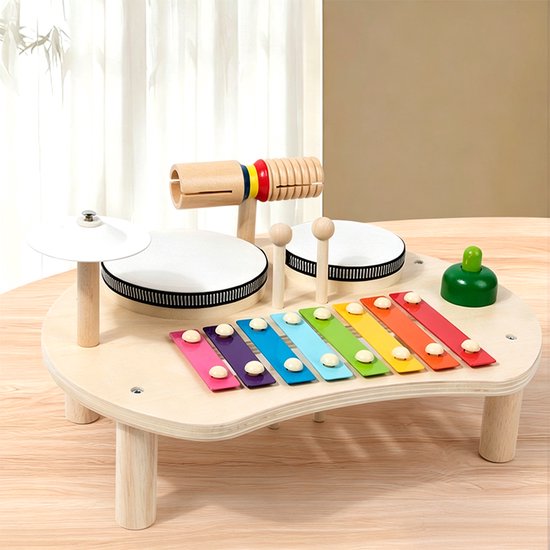 Muziektafel - Houten trommelspeelgoed - Percussietafel met trommel en xylofoon - Montessorispeelgoed - Educatief speelgoed voor kinderen - Houten muziekspeelgoed - Cadeau voor kinderen — afbeelding 3