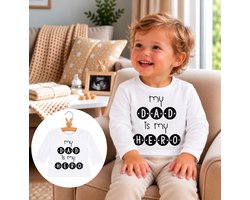 Shirtje baby tekst papa jongen meisje My dad is my hero | Lange  mouw T-Shirt | wit zwart | maat 56 | eerste vaderdag kind cadeautje liefste leukste unisex kleding babykleding  papa's worden voor verjaardag