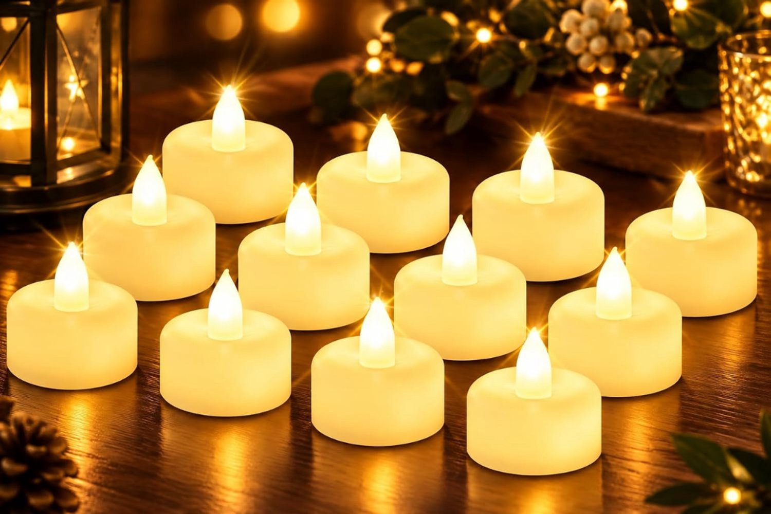 Levo® Led Theelichtjes Bewegend Vlam - Led Kaarsen 12 Stuks - Dinerkaarsen Veilig En Duurzaam - Wit - 36cm x 36cm x 36cm