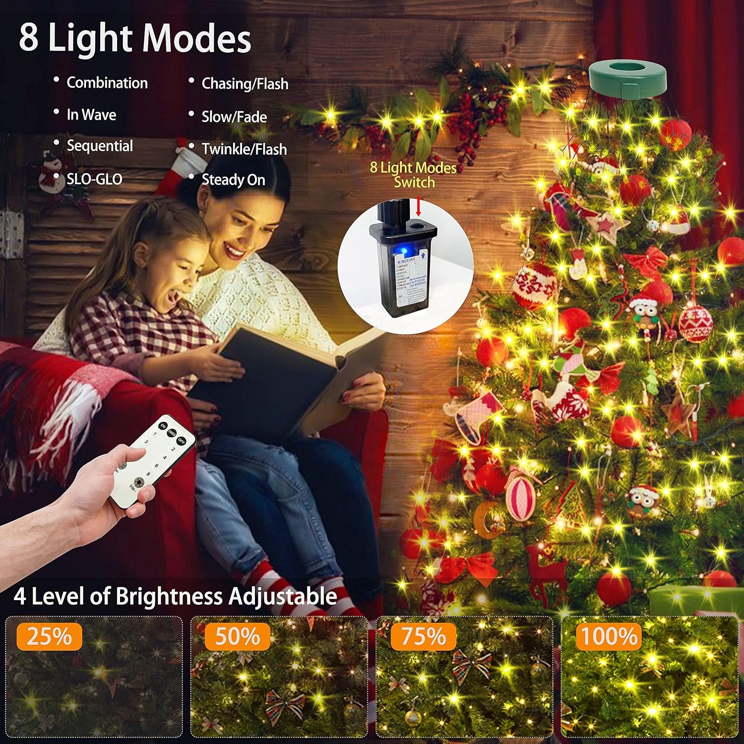 Kerstboom Kerstverlichting Ring - Kerstboomverlichting - Lichtslinger - Kerstversiering - Ring verlichting voor Kerstboom -Lichtsnoer - Kerstboom Lampjes Slinger - 400 LED Kerstlampjes - 8 Lichtmodi - IP44 Waterdicht - Warm Wit Licht - Kerstdecoratie – foto 6