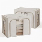 2 Stuks Opbergboxen van Katoen en Linnen - Opbergtassen-Opbergbox voor Dekbedden en Kleding - Stoffen Opbergdozen - Beige - 50 x 40 x 33 cm