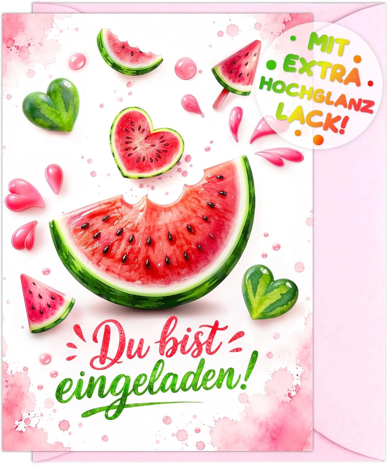12x Watermeloen uitnodigingskaarten kinderfeestje + 12x enveloppen