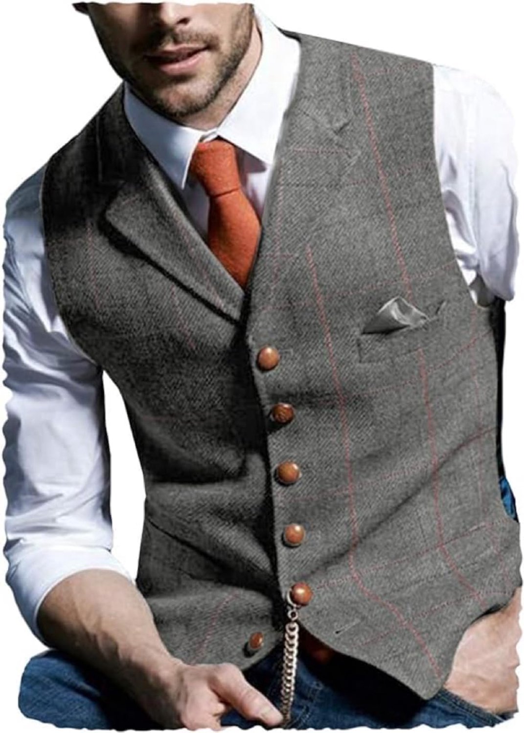 Weste, slim fit, geruit, wol, tweed