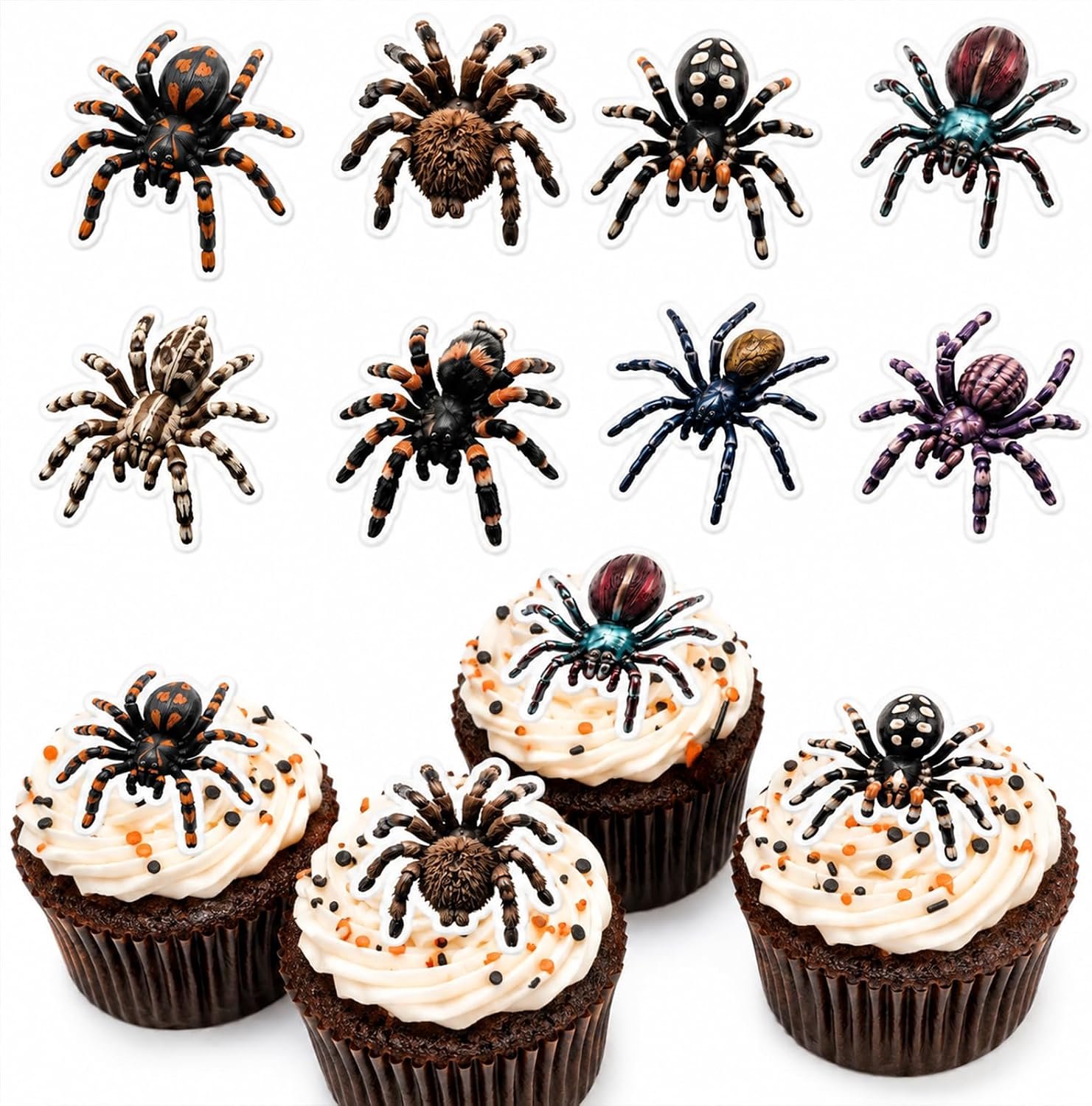 48 eetbare spinnen cupcake toppers, taartdecoratie Halloween