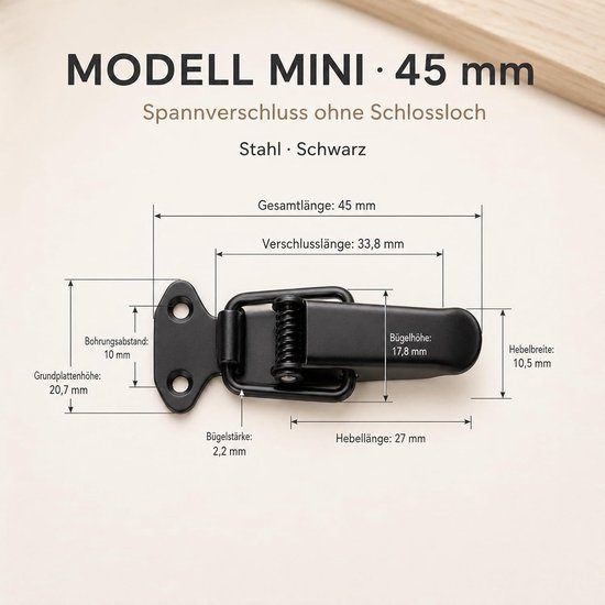 4 stuks spanelementen 45 mm, zwart, zonder slotgat, met schroeven — afbeelding 2