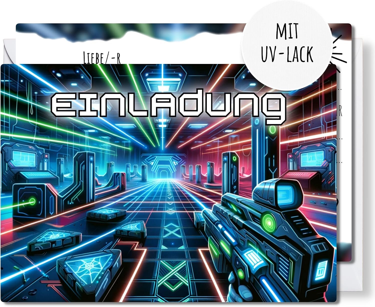12x Uitnodigingkaarten Kinderfeestje Lasertag