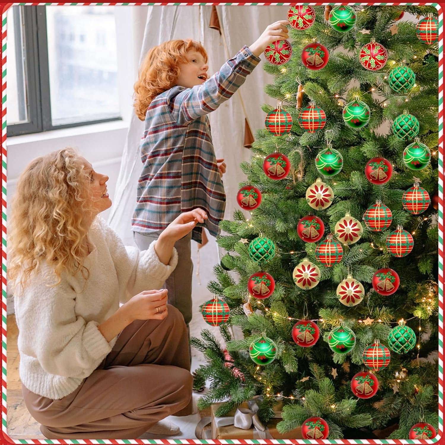 16 Stuks Onbreekbare Kerstballen Retro 6cm - Binnen Buiten - onbreekbaar kunststof - 6 cm - retro thema - hangend - geschikt voor binnen en buiten – foto 2