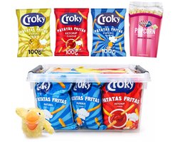 Croky Patatas Fritas & Popcorn Snackbox 740g - Croky Pickles, Ketchup, Paprika chips - Jimmy's zoete popcorn - XL snackbox