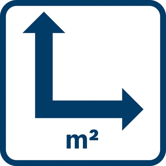 Icoon met L-vormige pijlen en het symbool voor vierkante meters m2.