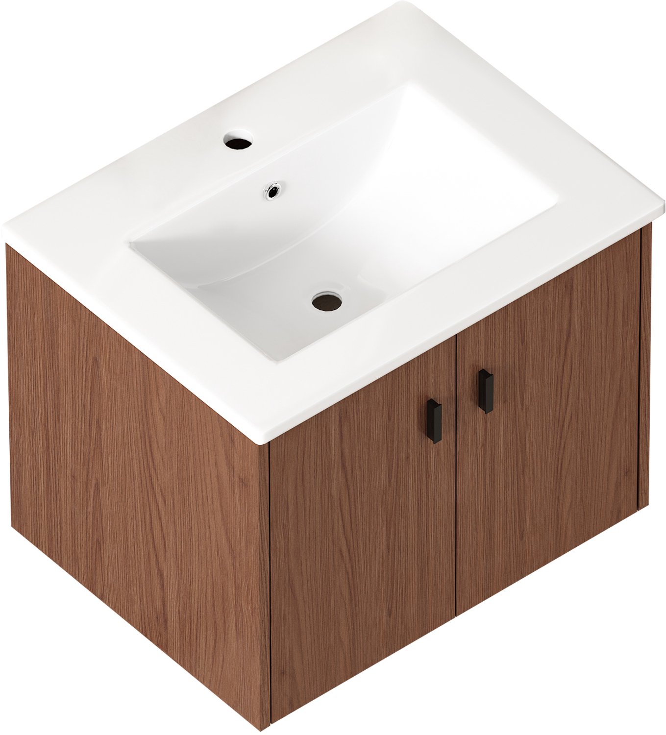 Badkamermeubel 60 cm - Met 2 Zacht Sluitende Deuren En Ruime Opbergruimte - Roodbruine Badkamerkast Van MDF Met Keramiek Voor Badkamer En Toilet