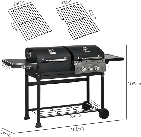Houtskoolgrills XXL, Barbecue Grill Trolley, Houtskoolgrill met Deksel, Houtskool-Grillwagen-Hoogte Verstelbaar-BBQ Grill met Thermometer-BBQ Rookoven-BBQ Barbecue voor Camping-Grijs — afbeelding 2