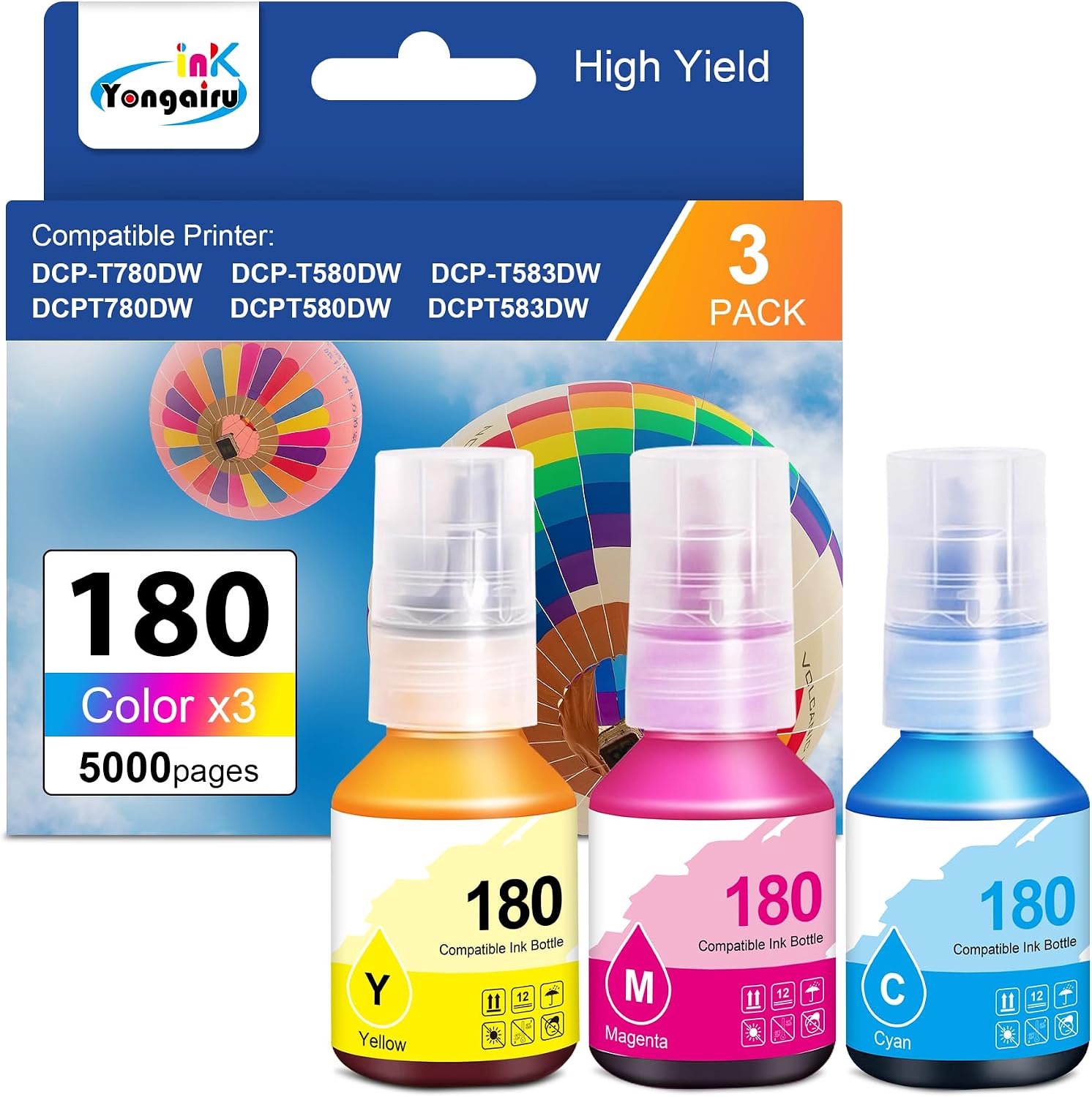 inktflessen 3 stuks - 48,8 ml - cyaan, magenta, geel - tot 5000 pagina's afdrukken - m-winkel