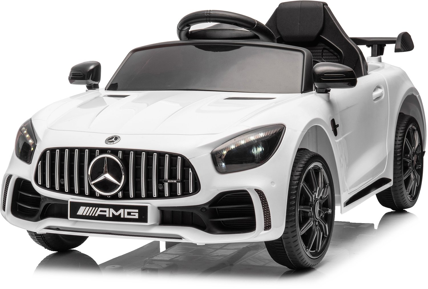 LEADZM Mercedes-Benz AMG GTR elektrische kinderauto, met 2.4G-afstandsbediening, led-koplampen, MP3, claxon en muziek, wit