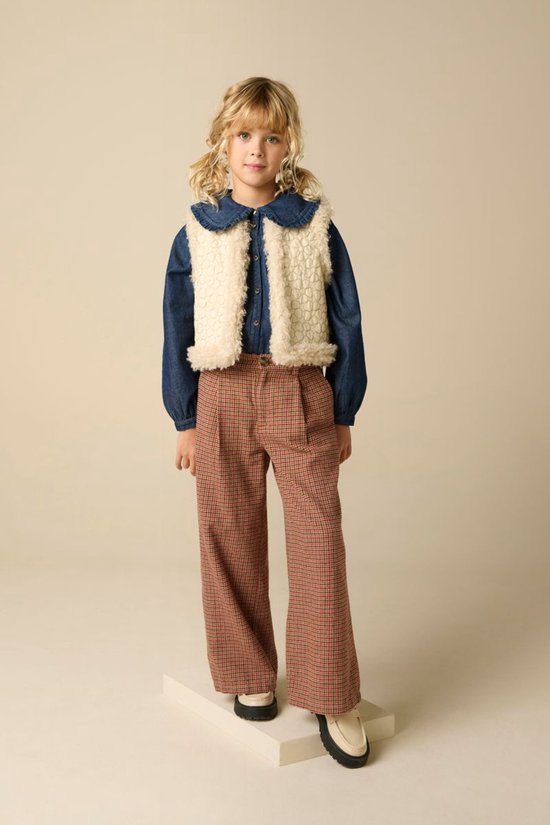 Bruine Wide Leg Broek Met Ruitjes